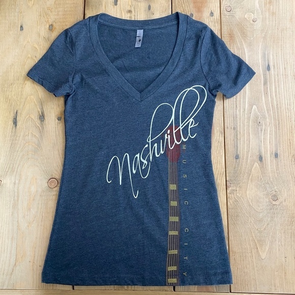 Nashville T-Shirt Womens Next Level Apparel Guitar Gray - Picture 1 of 5